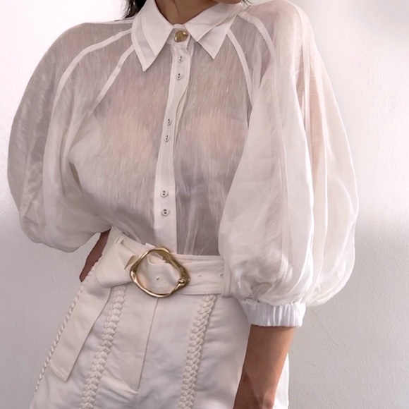 🛑 SOLD 🛑 AJE Palms Puff Sleeve Blouse Ivory • RRP $295 • BNWoT Never Worn - Picture 2 of 8